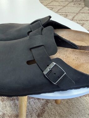 Birkenstock Black Slip-On Mule with Metal Buckle
